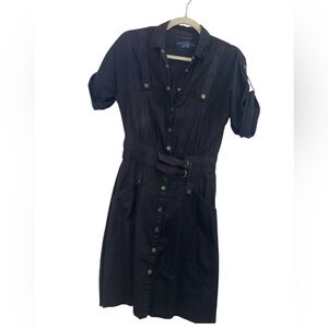 French Connection Utility Lagenlook Black Button Down Midi Dress Womens 4